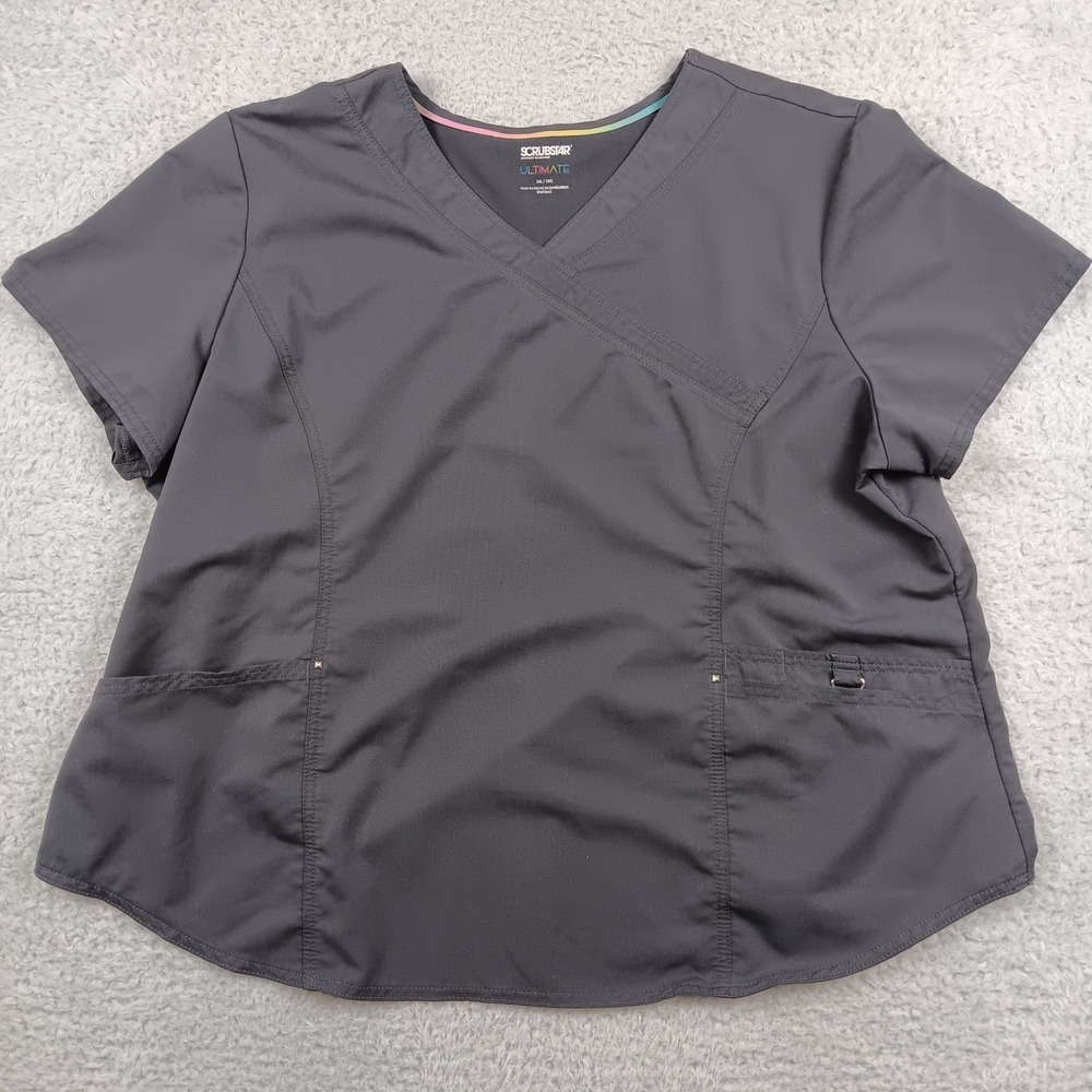 Scrubstar Scrub Top Ultimate Women 3XL Pewter Mock Wrap Stretch WM00T862